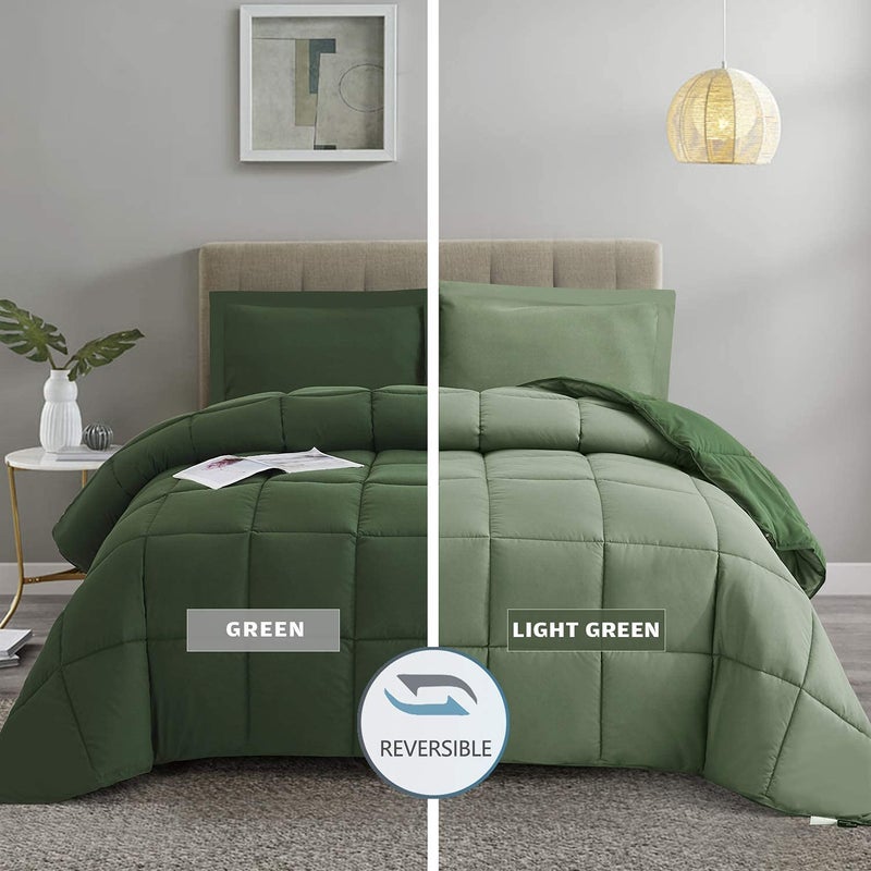 Hi -G HIG 3pc Green Twin/Twin XL Comforter Set - All Season Reversible Down Alternative Bedding Comforter - Quilted Duvet Insert with Corner Tabs - Box Stitched Blanket - Breathable, Soft, Fluffy - Image 1